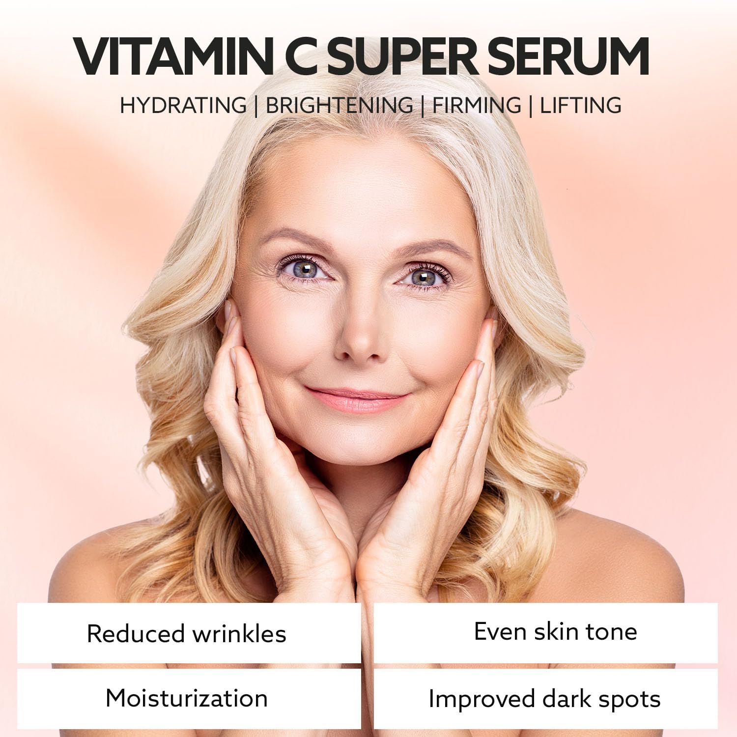 ANSDUR Super Vitamin C Serum for Women over 70: Hyaluronic Acid Serum for Face, Dark Spot Remover and Wrinkle Reduction - Lifting, Smoothing, Moisturizing, All in One Skin Care Formula, 1 fl oz